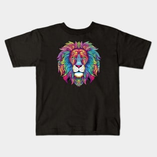 Colorful Lion Design, Intricate Interesting Pattern, King of the Jungle - Perfect for Festivals Kids T-Shirt